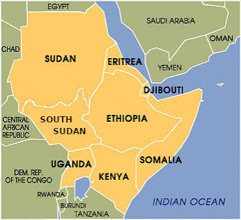 Regional reference map of the Horn of Africa